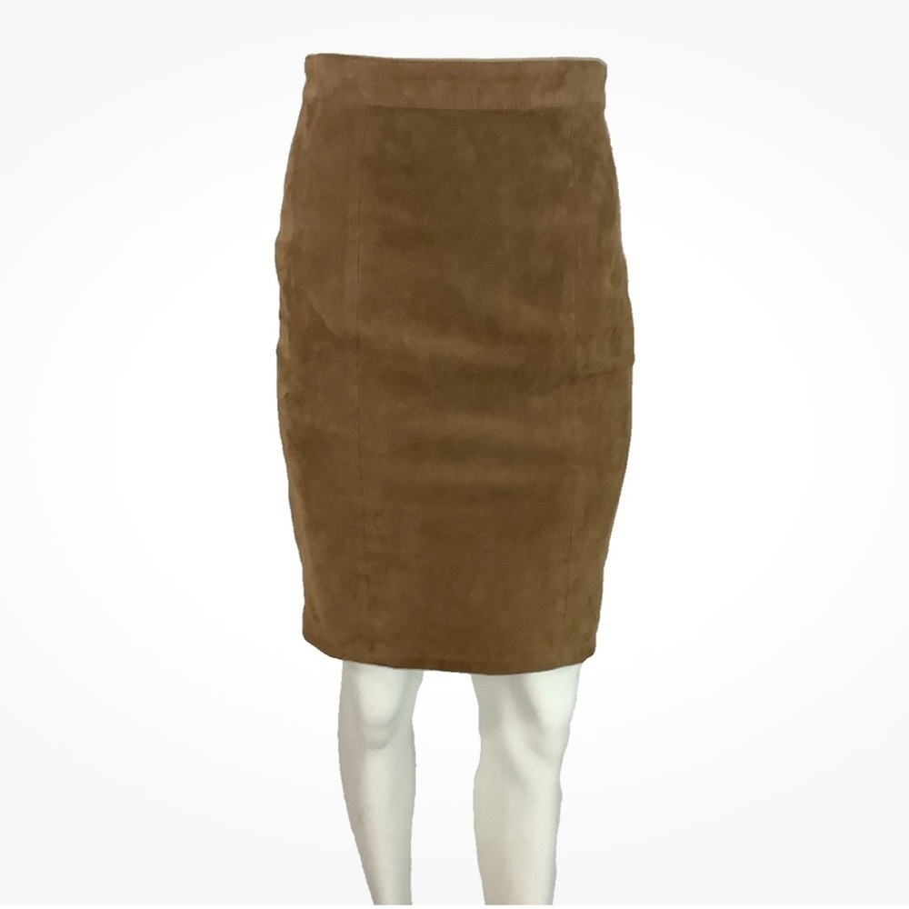 Vintage 90's Cayenne Sz 2 100% Suede Leather Knee Length Pencil Skirt Brown